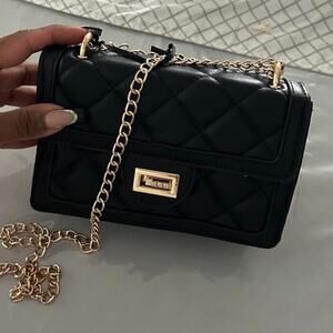 Small Quilted Vegan Leather Black Crossbody Bag Mini Shoulder Bag Purse